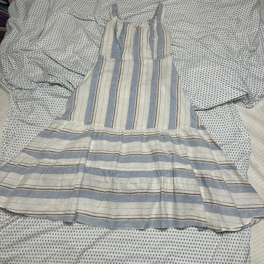 Reformation Blue and White Striped Linen Dress